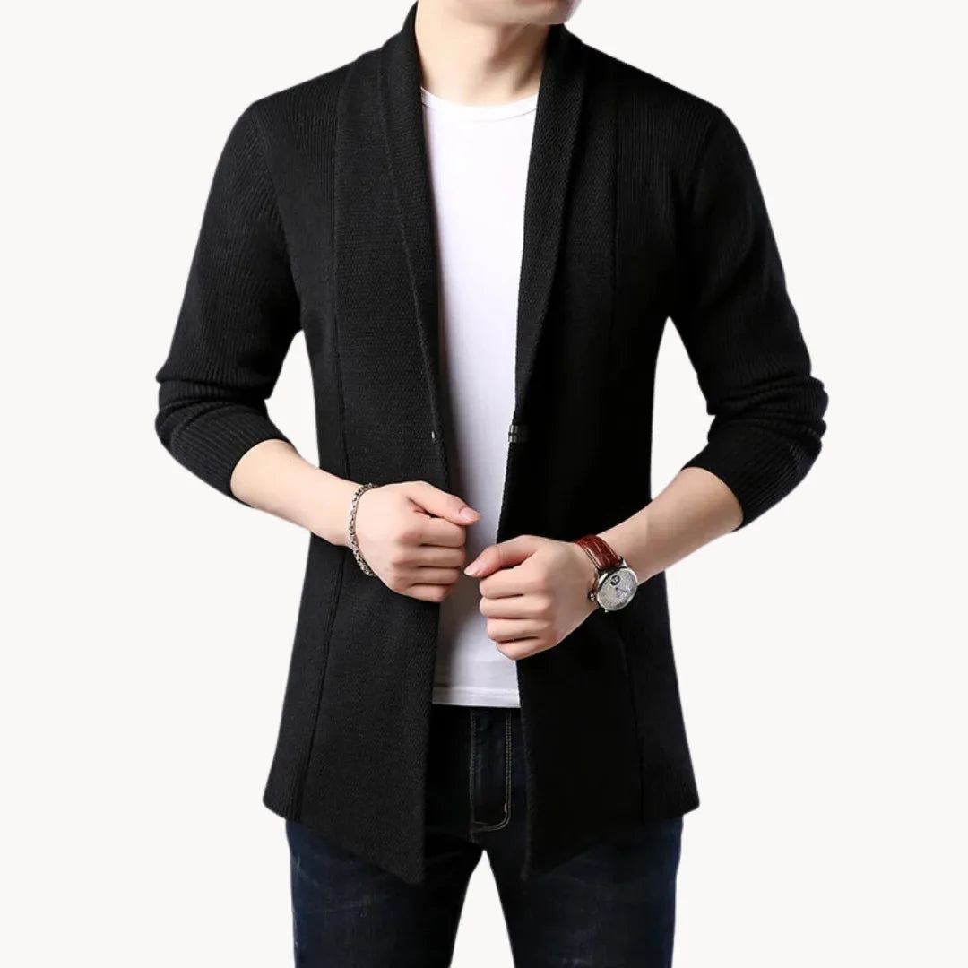Hugo | Lange cardigan met open voorkant en ribbelstructuur