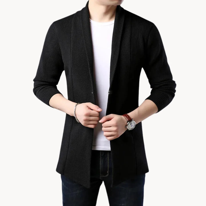 Hugo | Lange cardigan met open voorkant en ribbelstructuur