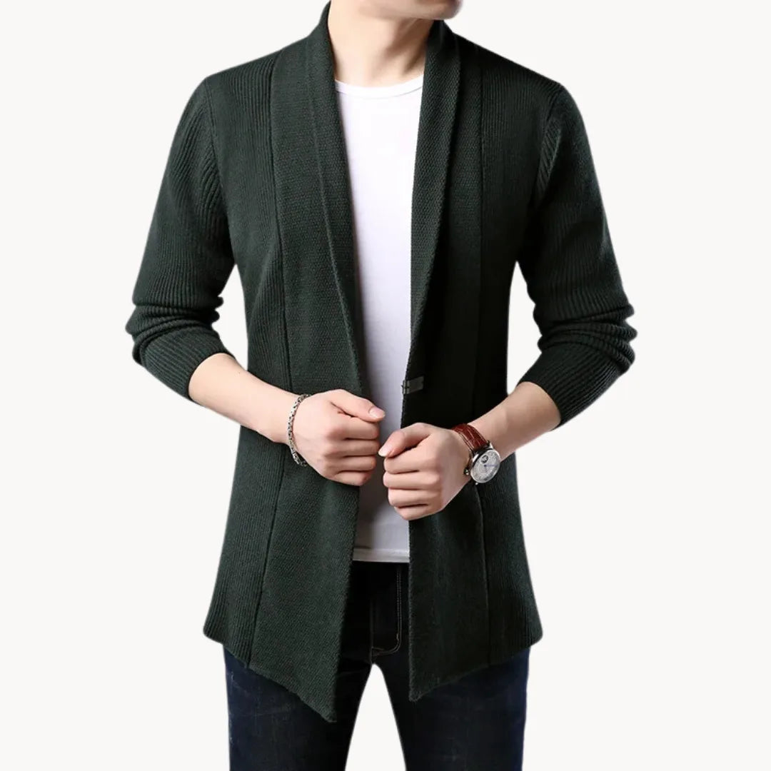 Hugo | Lange cardigan met open voorkant en ribbelstructuur