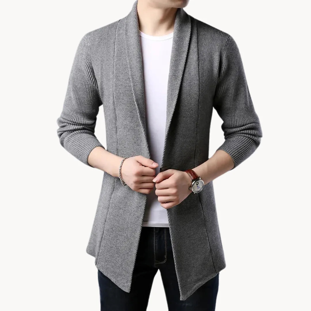 Hugo | Lange cardigan met open voorkant en ribbelstructuur