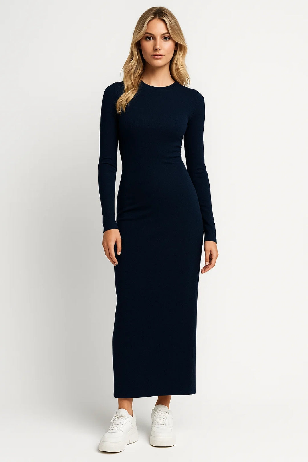 Maxi Jurk Dames - Bodycon Lange Mouwen met Ronde Hals | Elegant