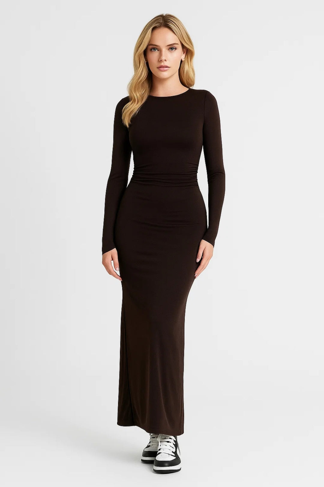 Maxi Jurk Dames - Bodycon Lange Mouwen met Ronde Hals | Elegant