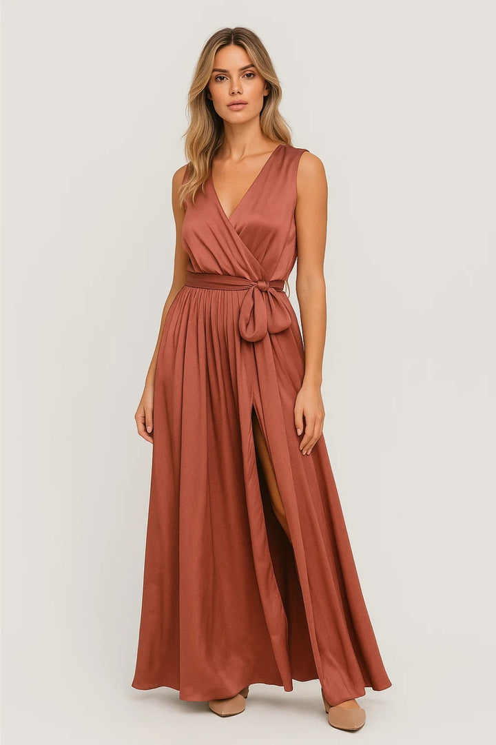 Maxi Jurk Dames - Wikkel Stijl met V-hals en Split | Elegant