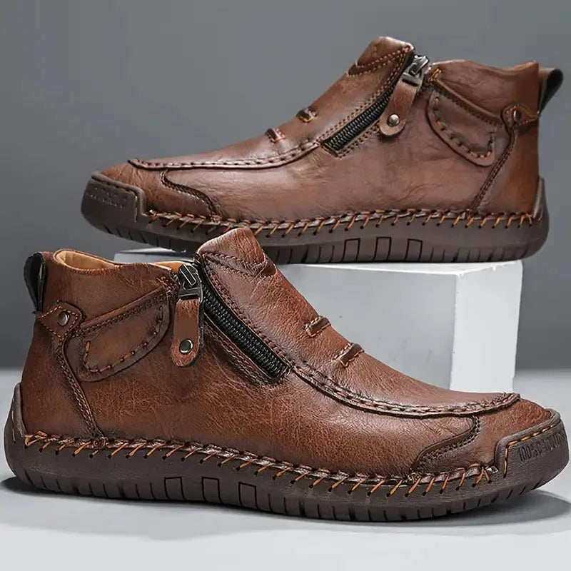 Orthopedische Unisex Leren schoenen met zijrits en rubberen zool