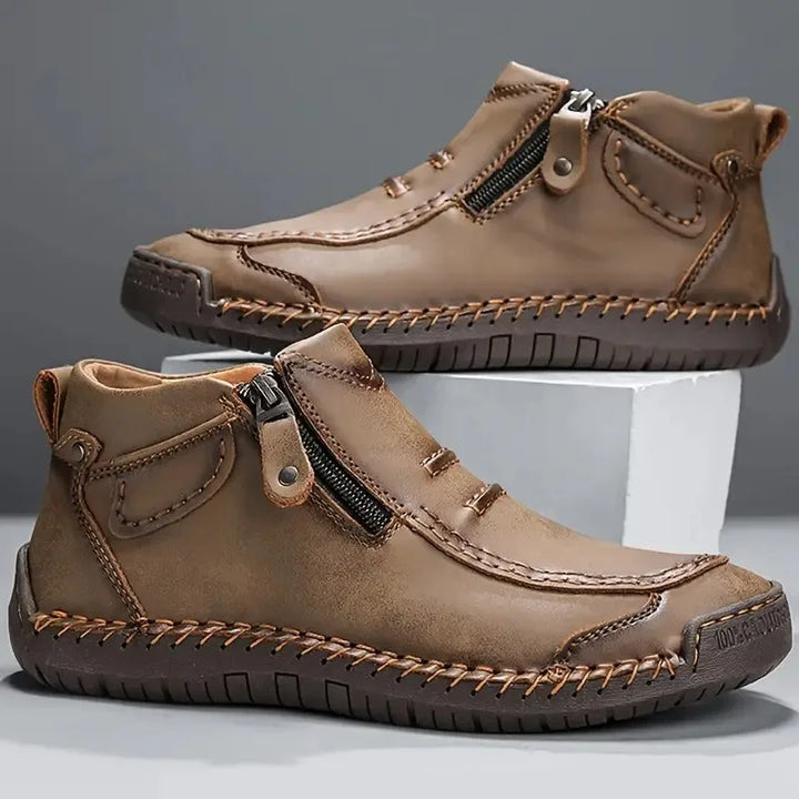 Orthopedische Unisex Leren schoenen met zijrits en rubberen zool