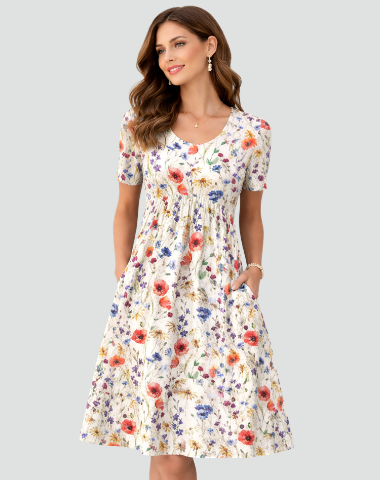 Luchtige Midi Zomerjurk Met Print En Zakken Voor Dames