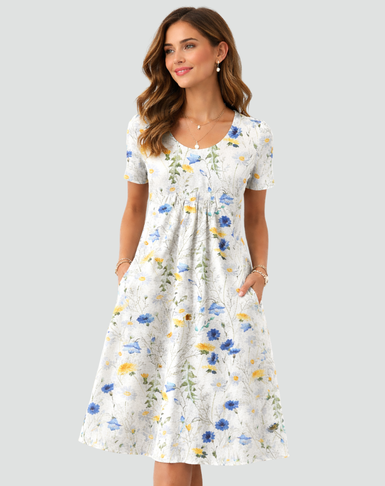 Luchtige Midi Zomerjurk Met Print En Zakken Voor Dames