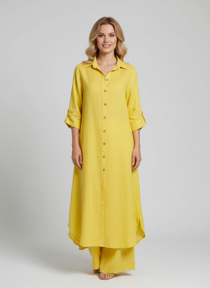 Lieke - Elegante Linnen Set Dames met Longline Blousejurk en Wijde Broek