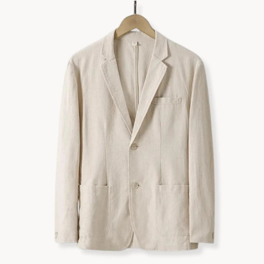 Hugo | Linnen blazer met reverskraag en voorzakken