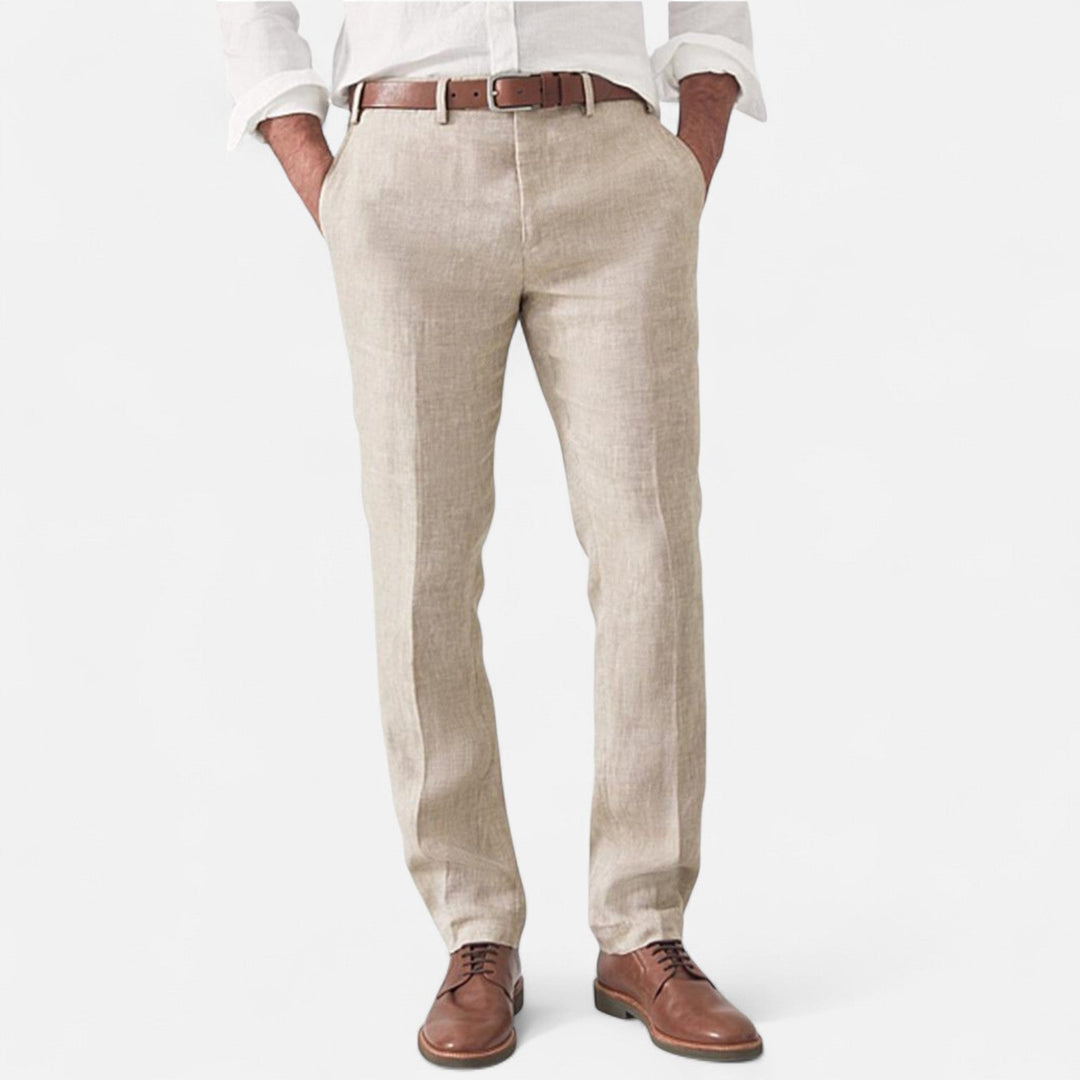 Linnen broek met elastische taille en zijzakken