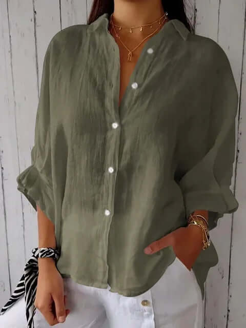 Dames Linnen Blouse Met Lange Mouwen En Losse Pasvorm