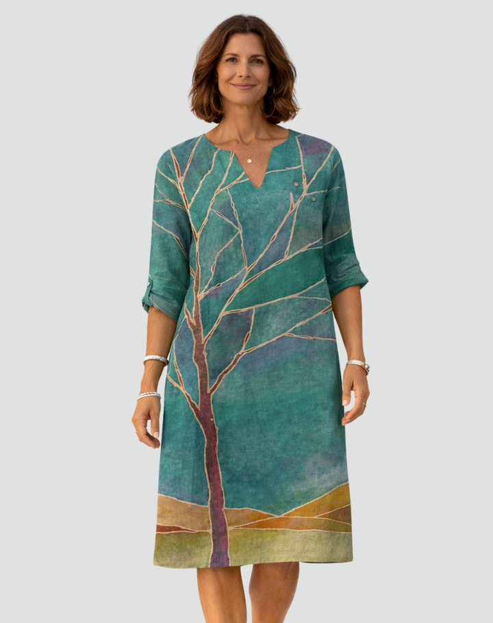 Bloemenprint Mini Jurk Met V Hals En Driekwart Mouwen