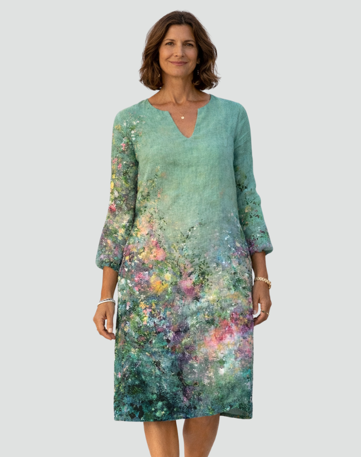 Bloemenprint Mini Jurk Met V Hals En Driekwart Mouwen