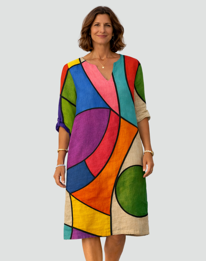Bloemenprint Mini Jurk Met V Hals En Driekwart Mouwen