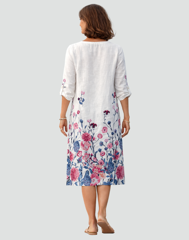 Bloemenprint Mini Jurk Met V Hals En Driekwart Mouwen