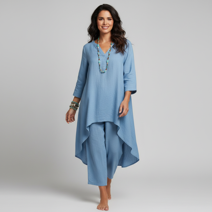 Marit - Boho Linnen Set Dames met Asymmetrische Tunic en Bijpassende Broek