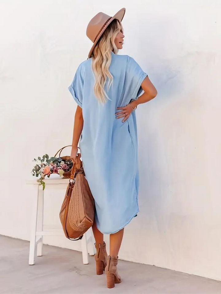 Oversized Midi Overhemdjurk Met Korte Mouwen Voor Dames