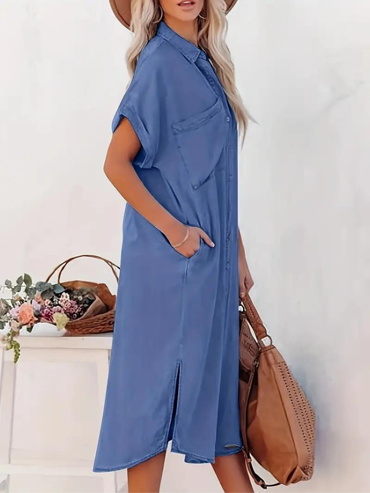 Oversized Midi Overhemdjurk Met Korte Mouwen Voor Dames