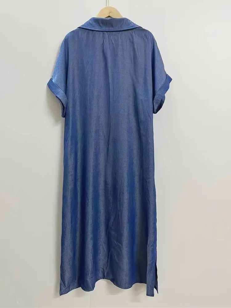 Oversized Midi Overhemdjurk Met Korte Mouwen Voor Dames