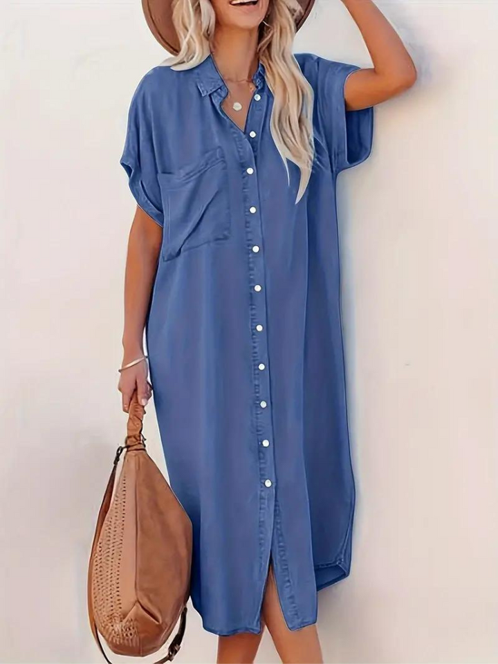 Oversized Midi Overhemdjurk Met Korte Mouwen Voor Dames