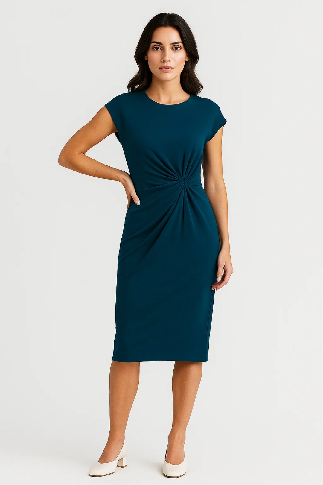 Midi Jurk Dames - Figuurvolgend met Twist Detail | Klassiek
