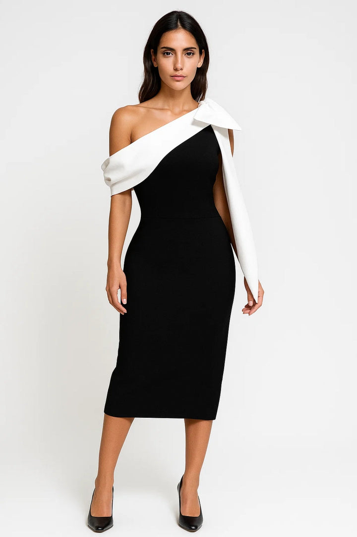 Midi Jurk Dames - One Shoulder Strikdetail | Elegant