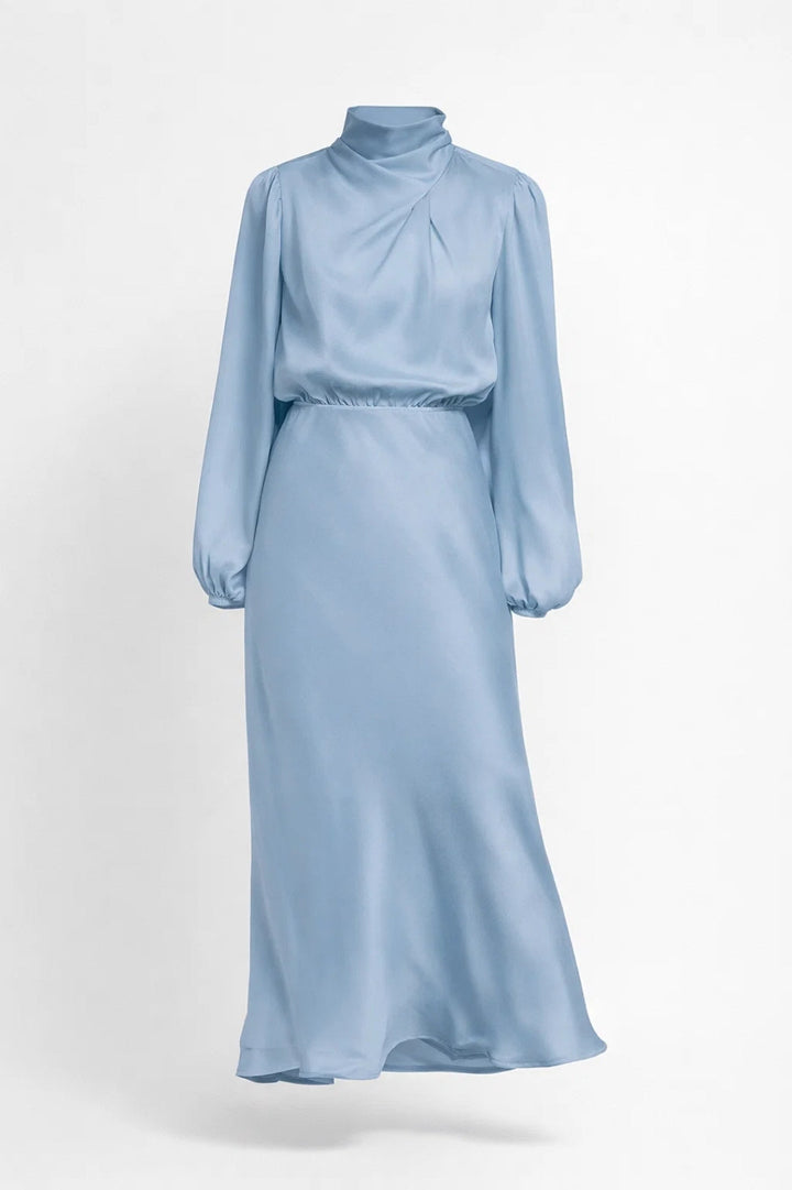 Midi Jurk Dames - Hoge Kraag met Lange Mouwen | Elegant