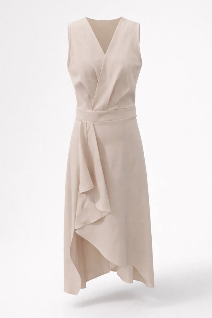 Midi Jurk Dames - Mouwloos Overslag met Volant | Elegant