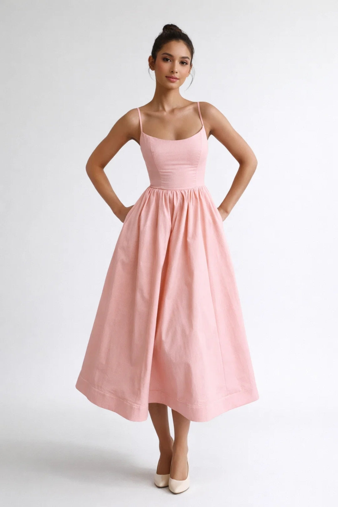 Midi Jurk Dames - Licht Geplooide Rok met Spaghettibandjes | Trendy