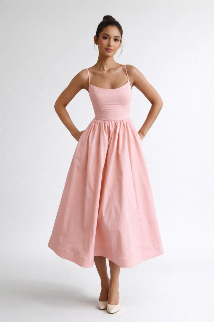 Midi Jurk Dames - Licht Geplooide Rok met Spaghettibandjes | Trendy