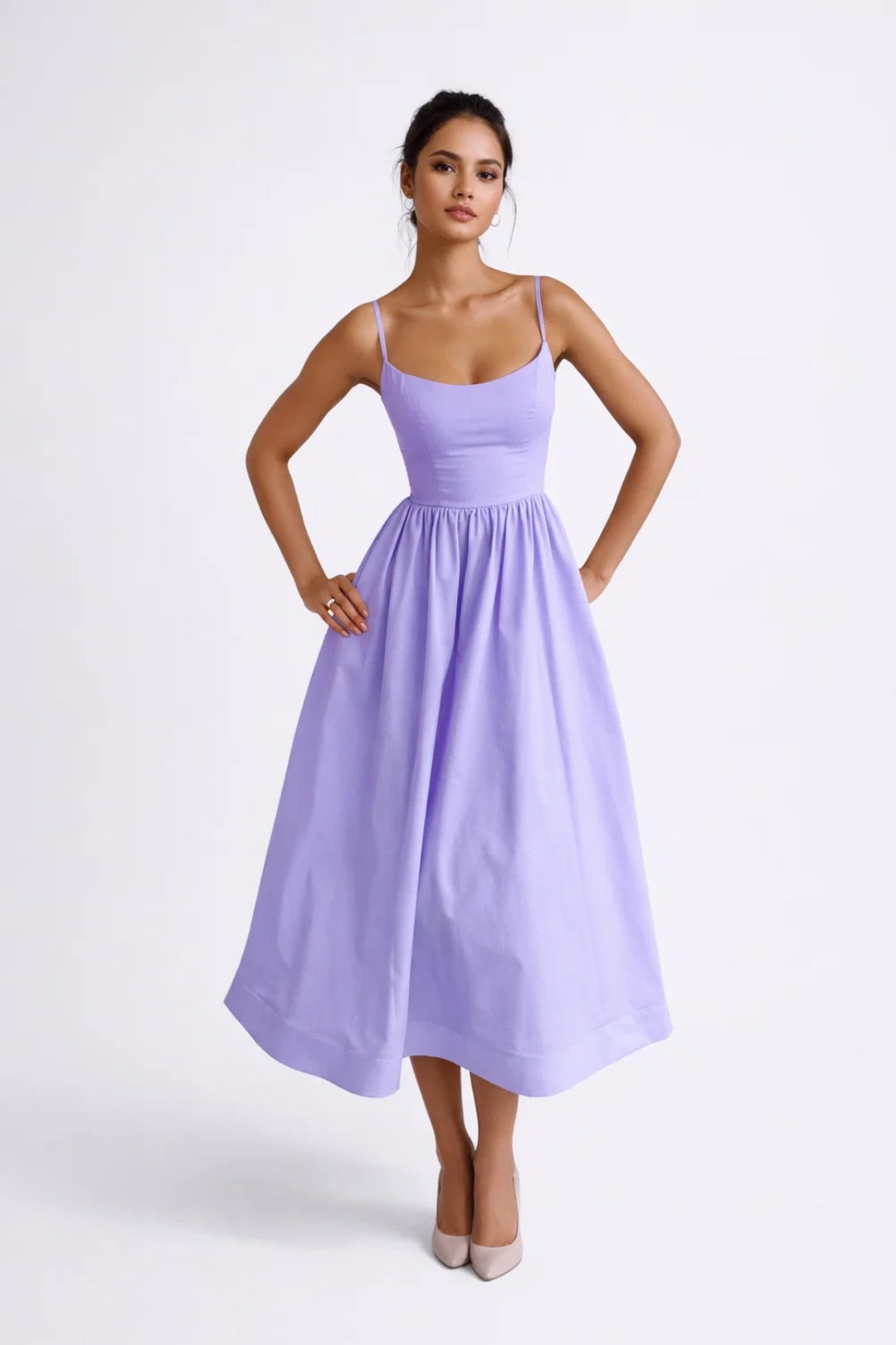 Midi Jurk Dames - Licht Geplooide Rok met Spaghettibandjes | Trendy