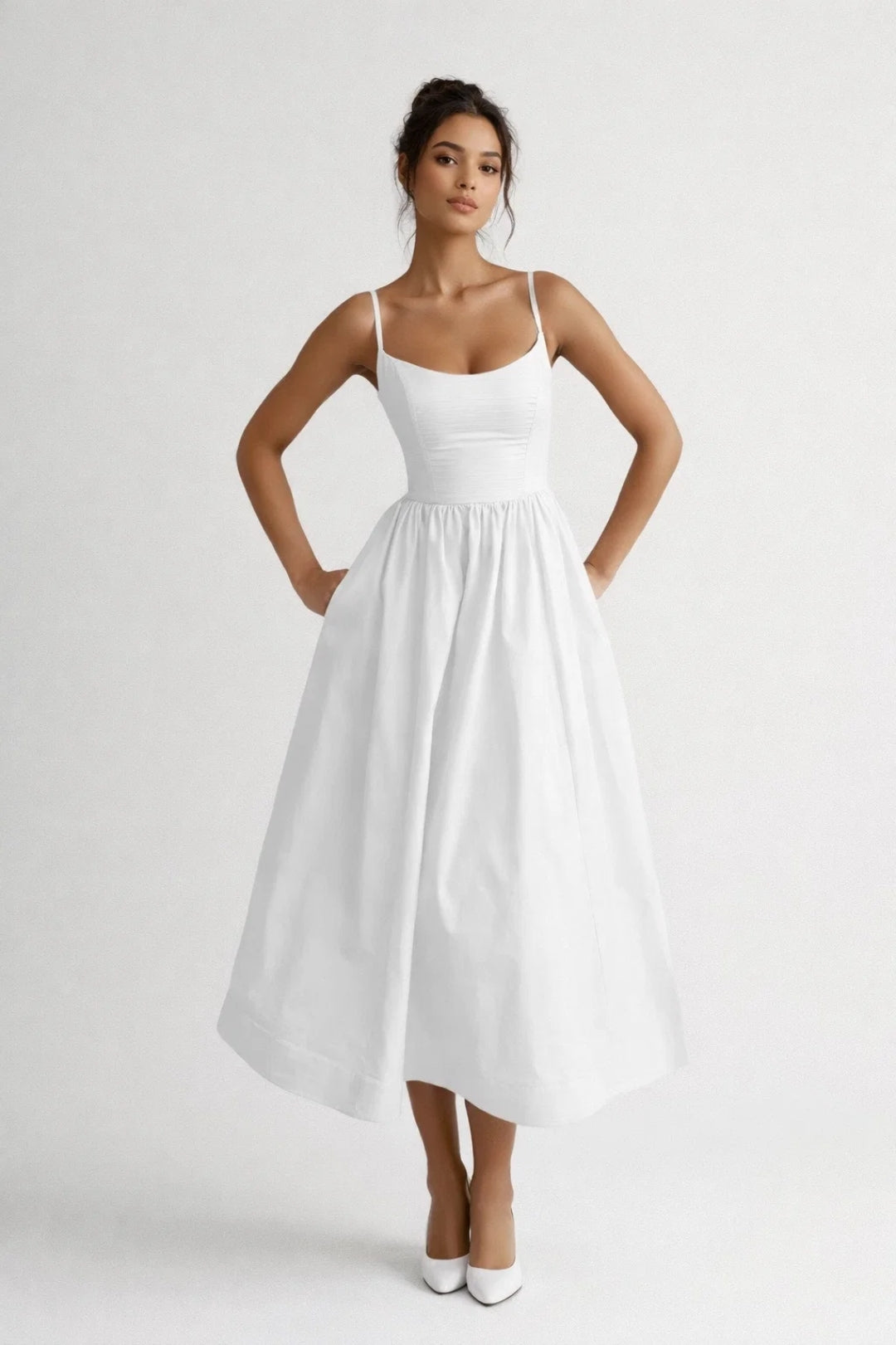 Midi Jurk Dames - Licht Geplooide Rok met Spaghettibandjes | Trendy