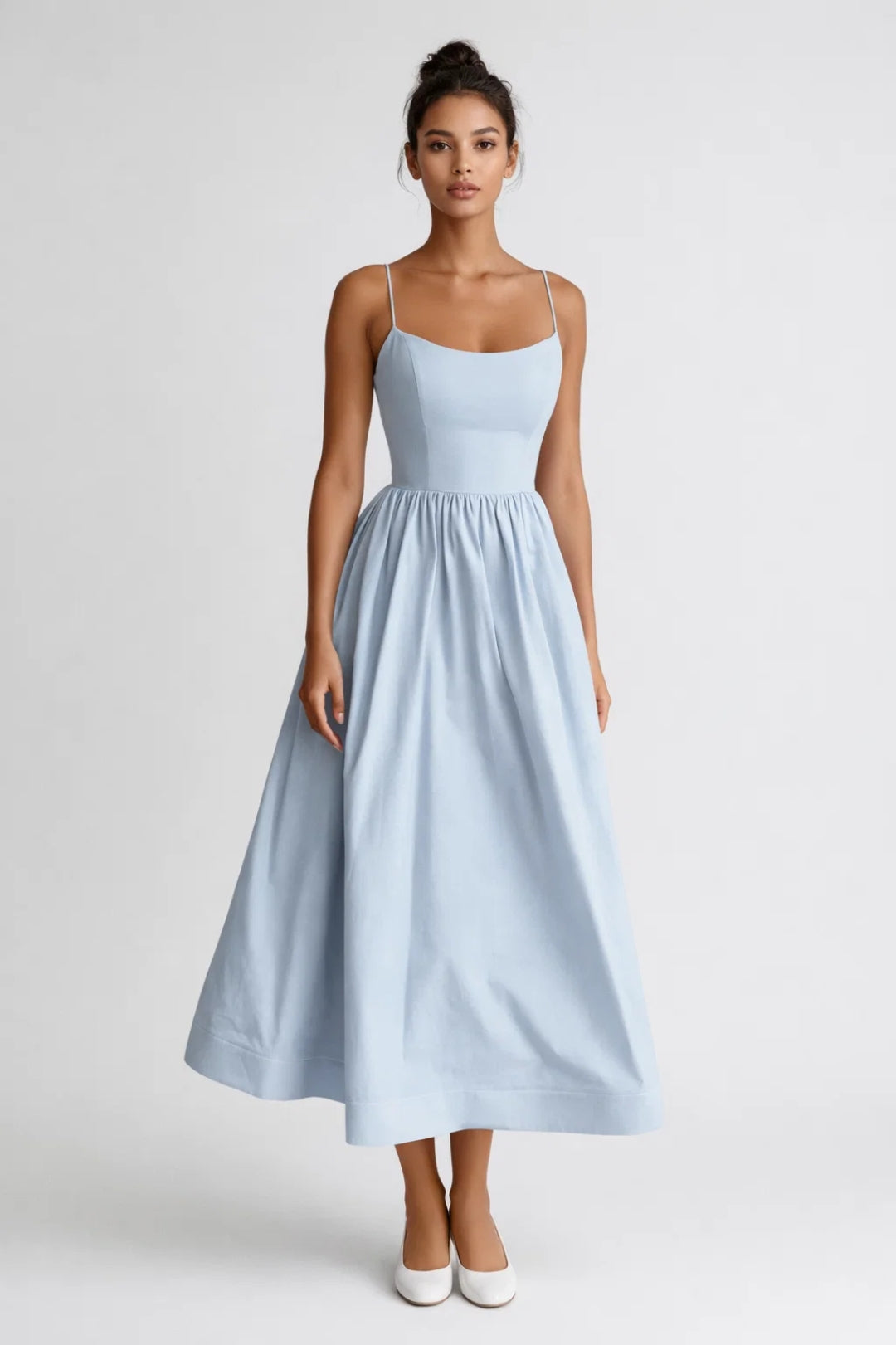Midi Jurk Dames - Licht Geplooide Rok met Spaghettibandjes | Trendy