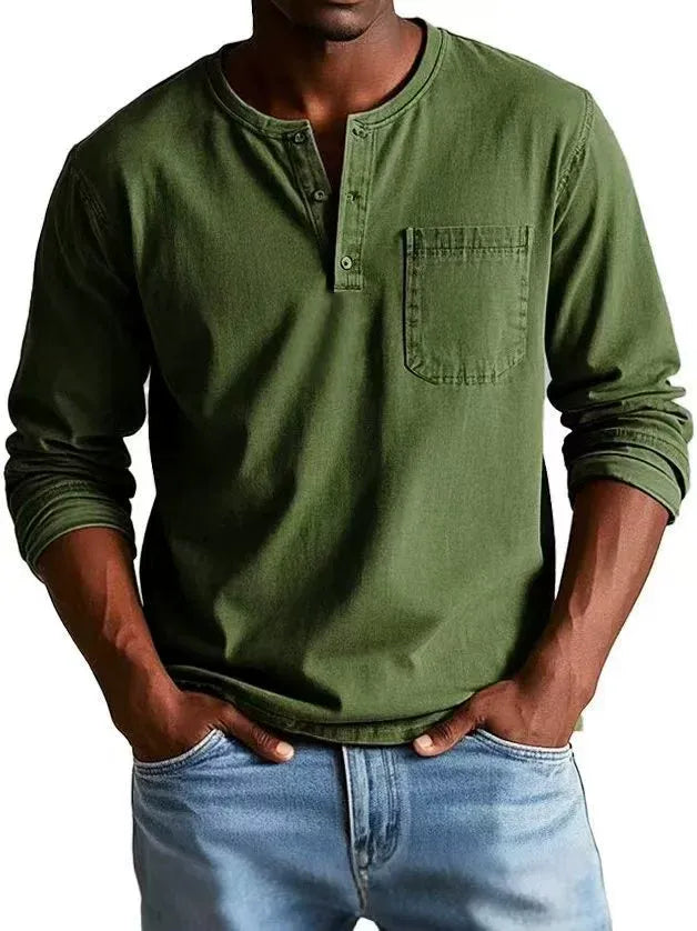 Milan | Heren Vintage Henley Lange Mouw Shirt