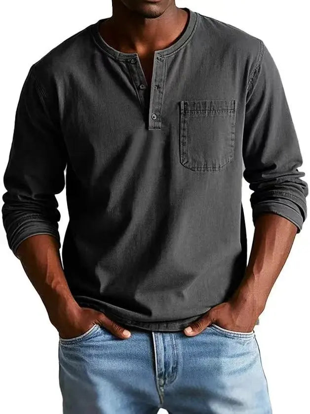 Milan | Heren Vintage Henley Lange Mouw Shirt