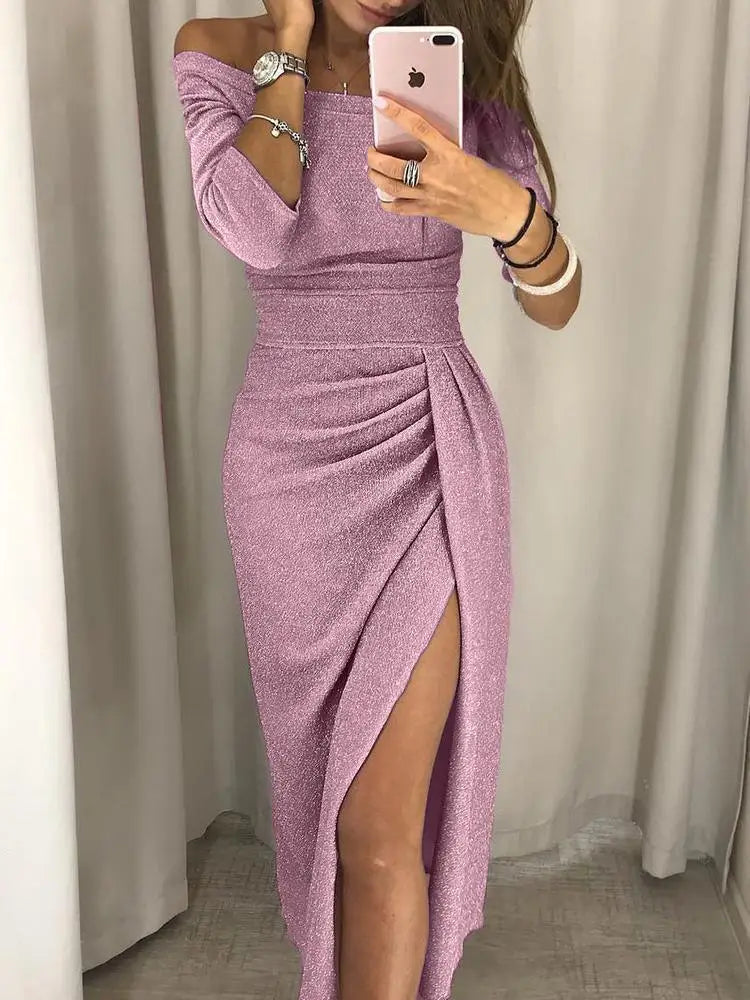 Renske - Elegante Glitter Midi-jurk met Gelaagde Look