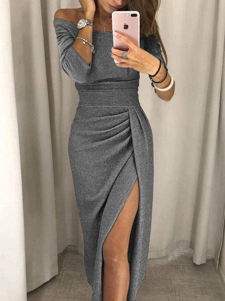 Renske - Elegante Glitter Midi-jurk met Gelaagde Look