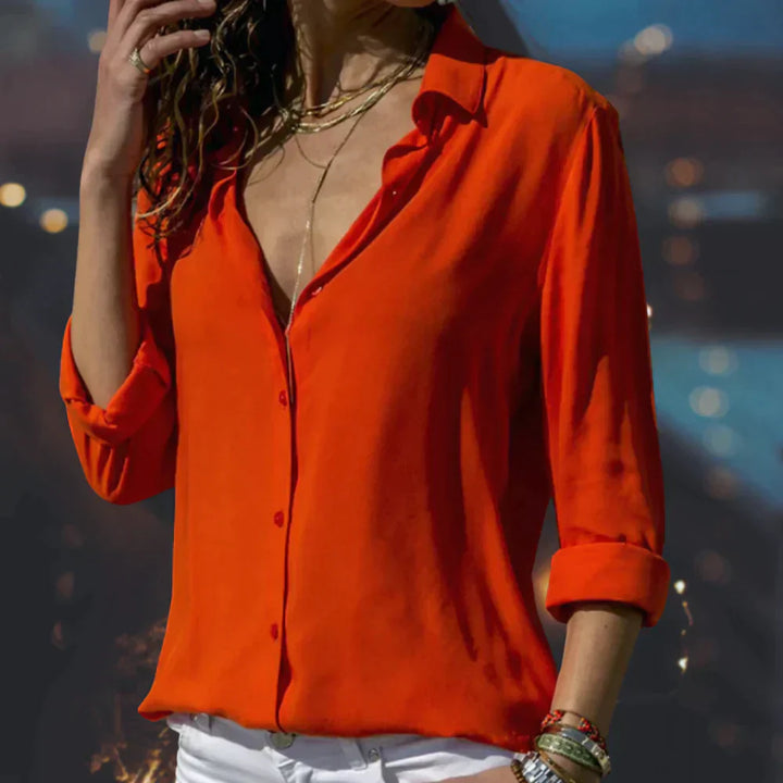 Blouse Met Satin Look Voor Dames Met Knoopsluiting En Lange Mouwen