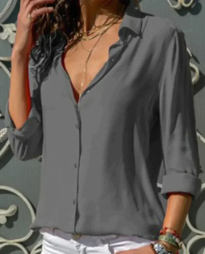 Blouse Met Satin Look Voor Dames Met Knoopsluiting En Lange Mouwen