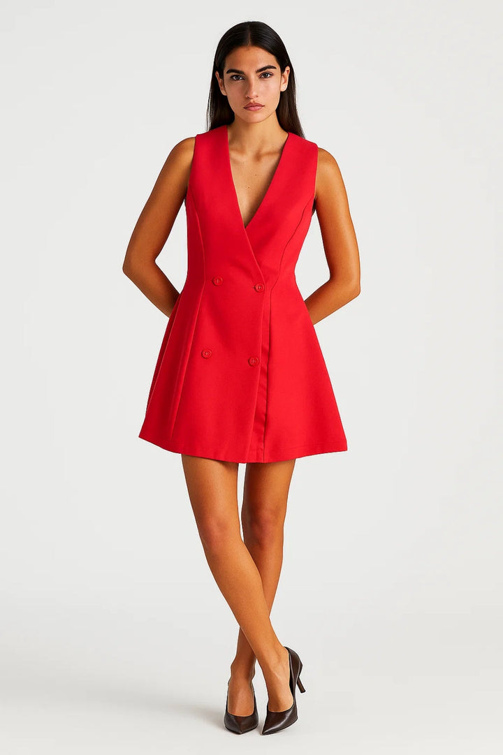 Mini Jurk Dames - Blazer Stijl met Dubbele Knopen | Chique