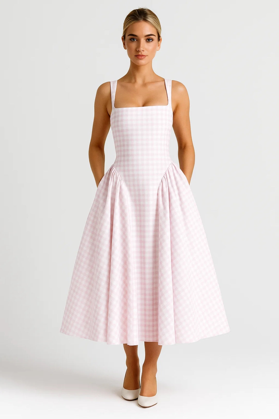 Midi Jurk Dames - Getailleerd met Wijde Geplooide Rok | Casual