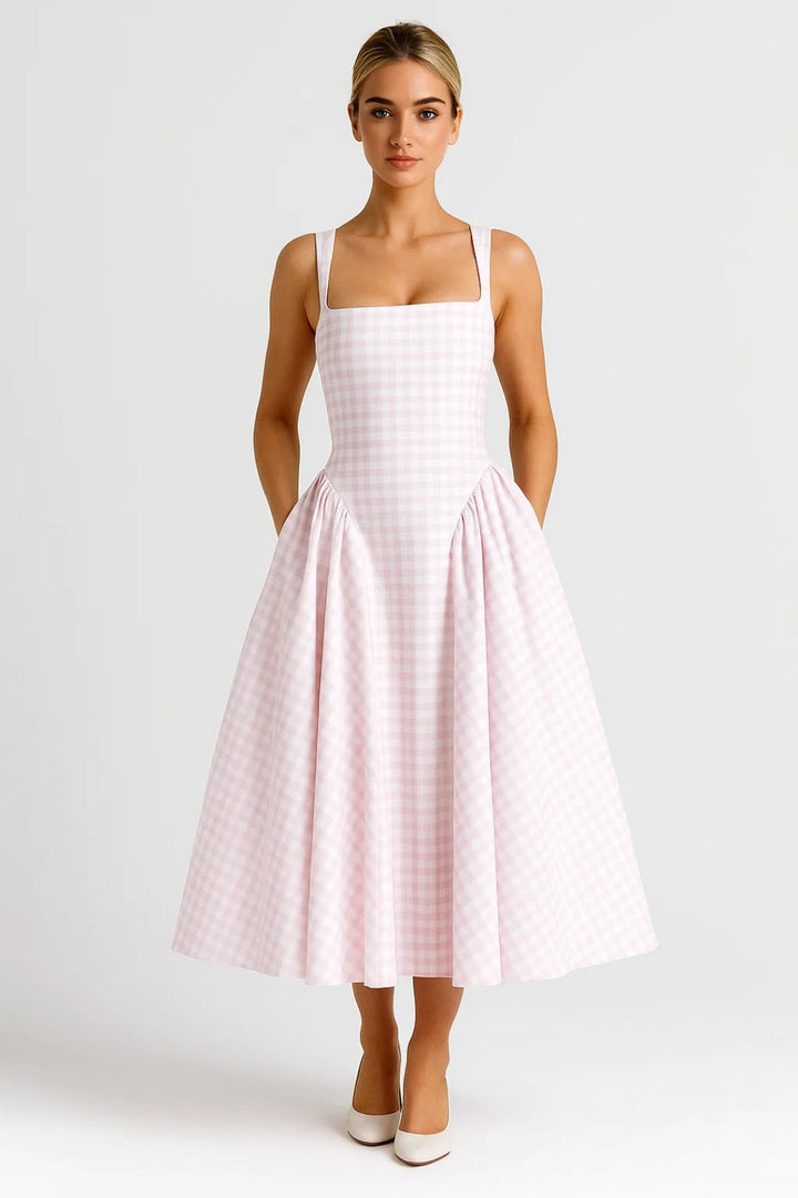 Midi Jurk Dames - Getailleerd met Wijde Geplooide Rok | Casual