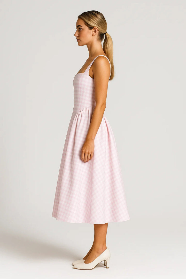 Midi Jurk Dames - Getailleerd met Wijde Geplooide Rok | Casual