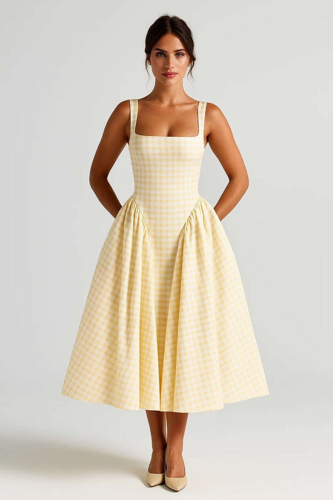 Midi Jurk Dames - Getailleerd met Wijde Geplooide Rok | Casual