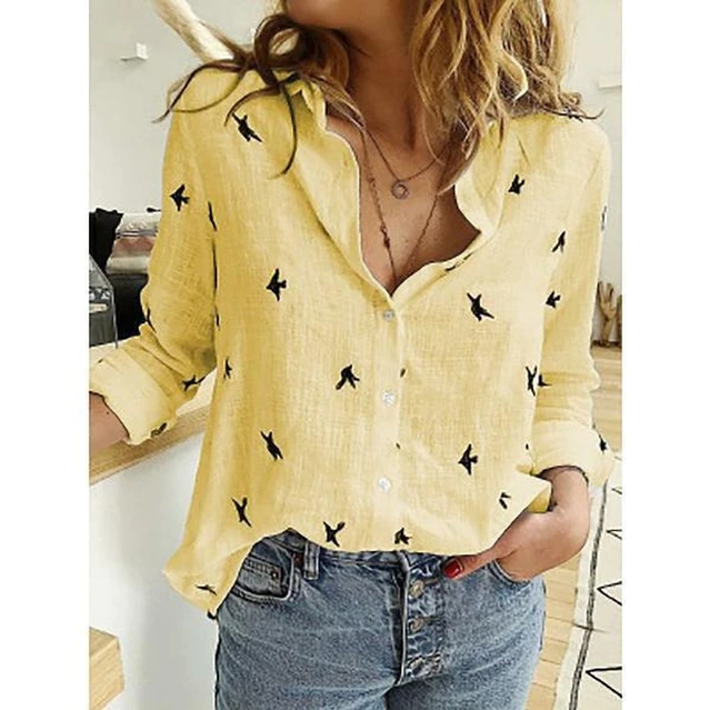 Casual Dames Linnen Blouse Met Lange Mouwen En Knoopsluiting