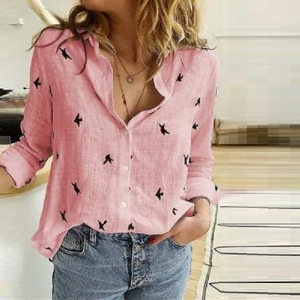 Casual Dames Linnen Blouse Met Lange Mouwen En Knoopsluiting