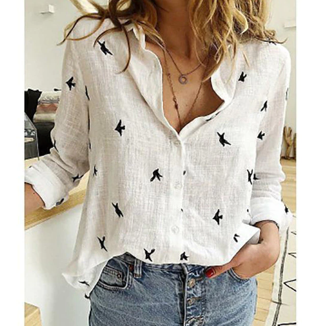 Casual Dames Linnen Blouse Met Lange Mouwen En Knoopsluiting