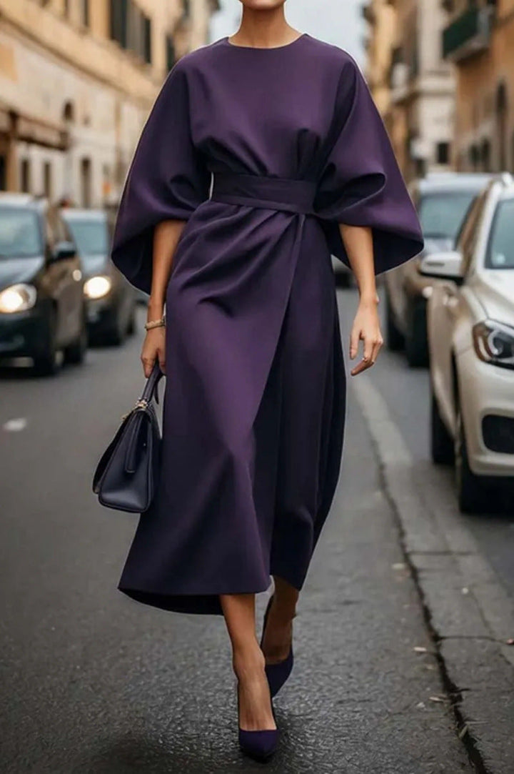 Nadine - Elegante midi jurk met ballonmouwen