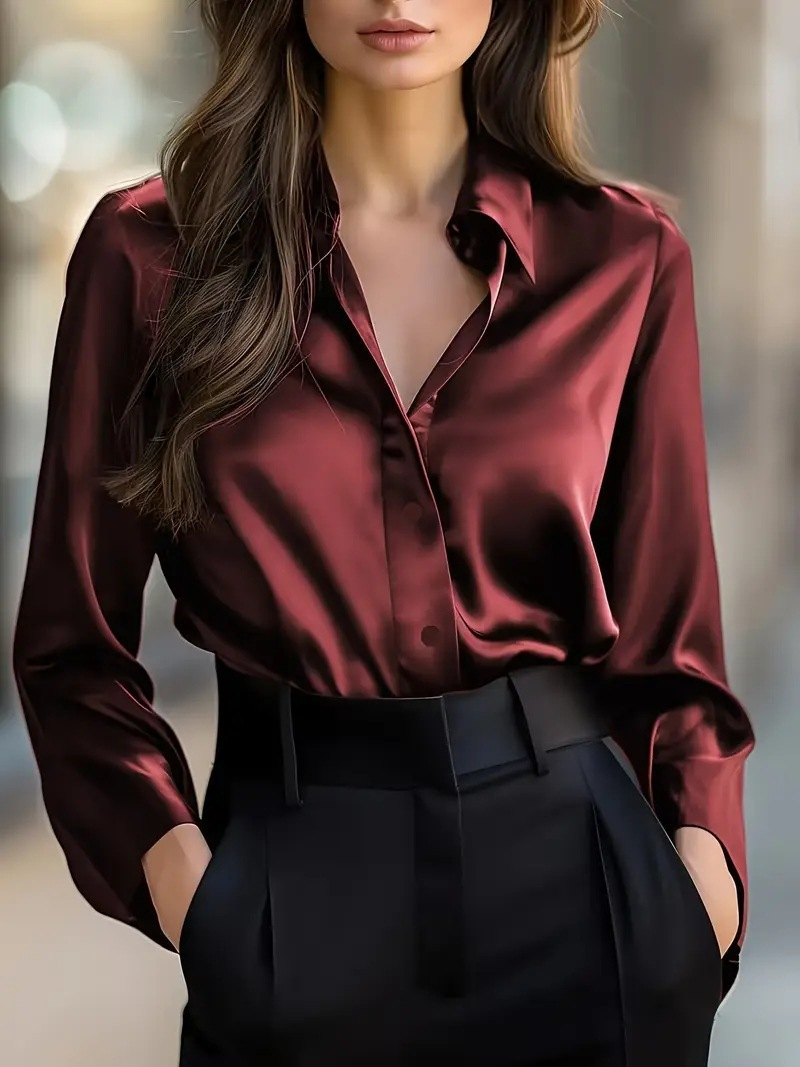 Luxe Satijnen Blouse met Lange Mouwen voor Dames