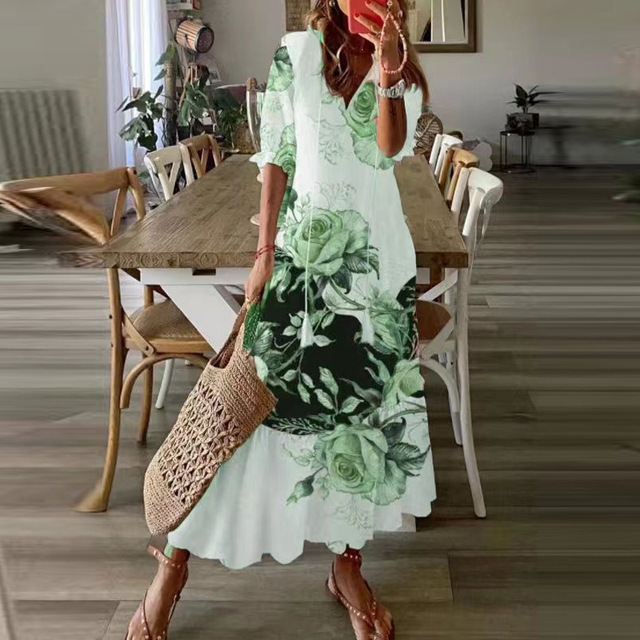 Boho Maxi Jurk Met Bloemenprint En V Hals